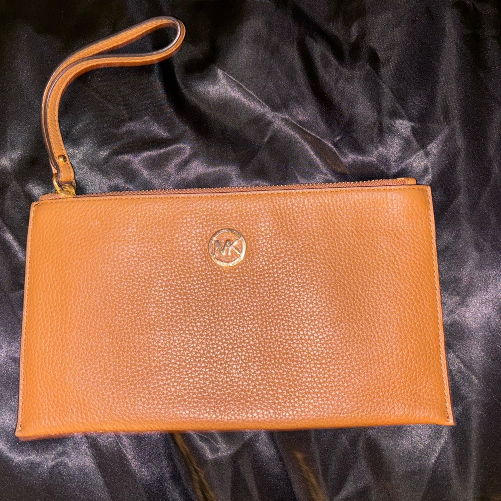 Michael Kors Caramel Wristlet with Gold Logo